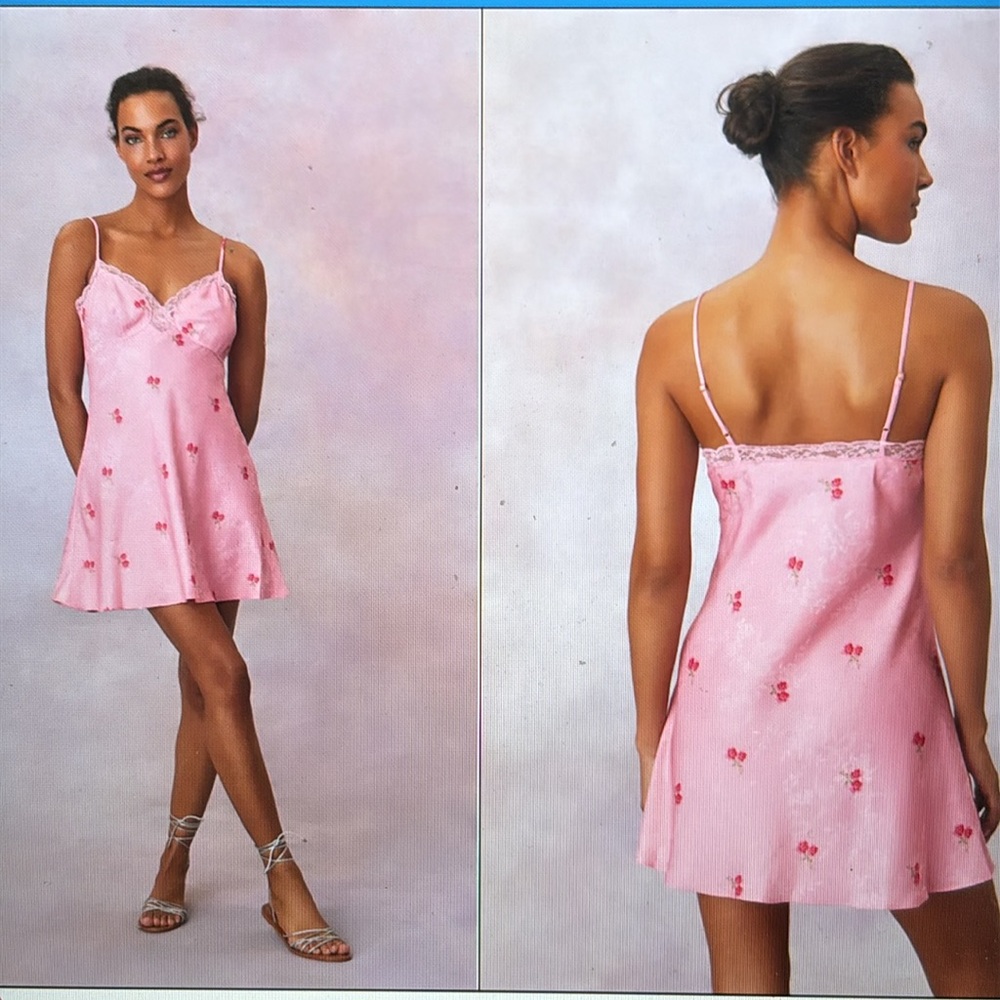 NWT LoveShackFancy Larinda Cherry Pink Floral Slip A-line Mini Dress Size L